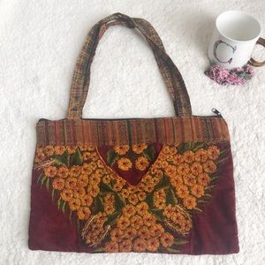 Boho Embroidered Tapestry Cottagecore Western Festival Retro Purse Tote Zip Bag